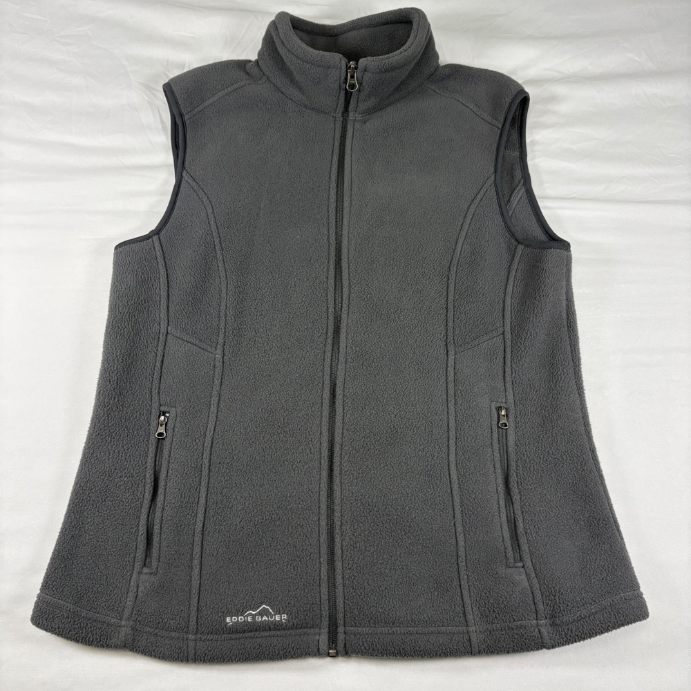 Eddie Bauer Fleece Vest Womens L Gray‎ Full Zip EB205 Sleeveless Jacket